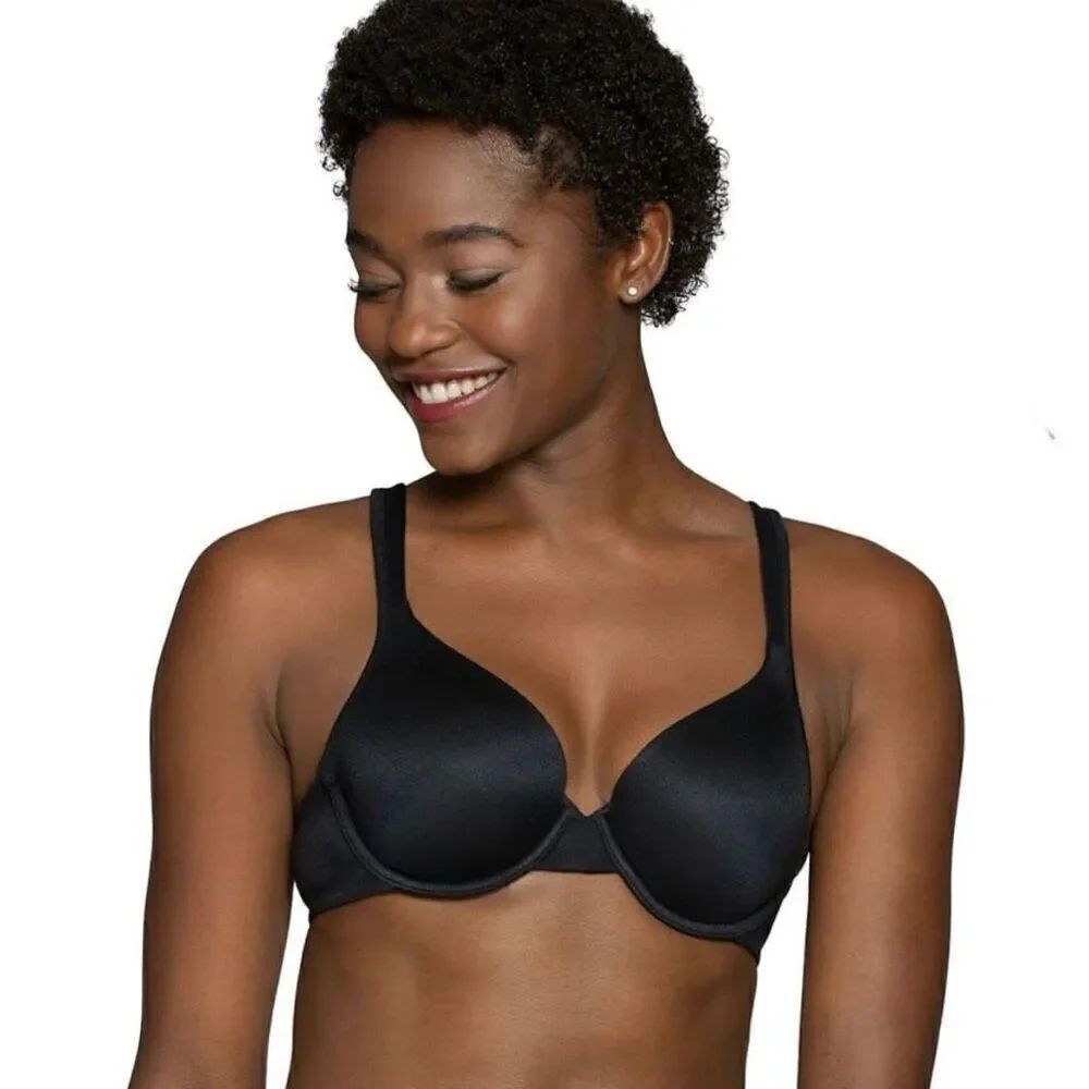 NWT Vanity Fair 36D Black Body Shine Full- Coverage Underwire T shirt Bra 75298